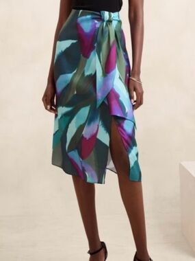 Banana Republic Silky Crepe Sarong Midi Skirt Teal Peacock Womens 6